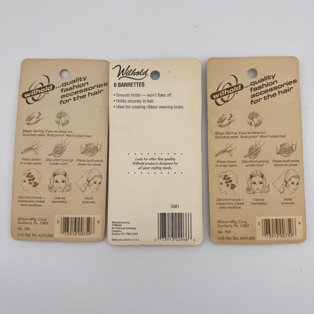 Vintage Wilhold Metal Barrettes Sleepees Hair Clips Lot of 3 Packs 80s NEW - Picture 2 of 11